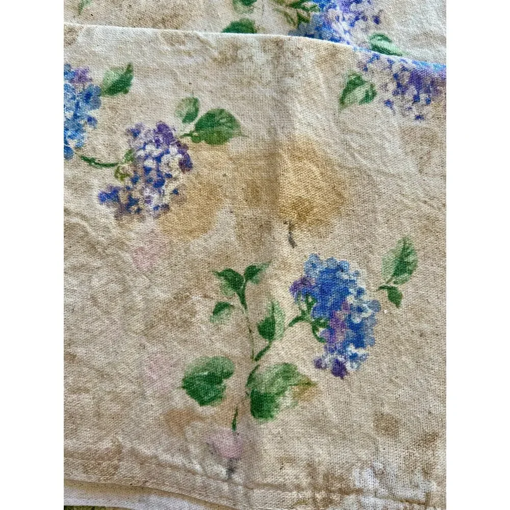 Vintage 90s Pier 1 Hydrangea Table Runner Set Placemats Napkins Floral Cotton
